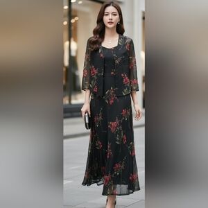 Rare VINTAGE 90s Patra Petite Floral 2-Piece Maxi Dress Set - Size 6P